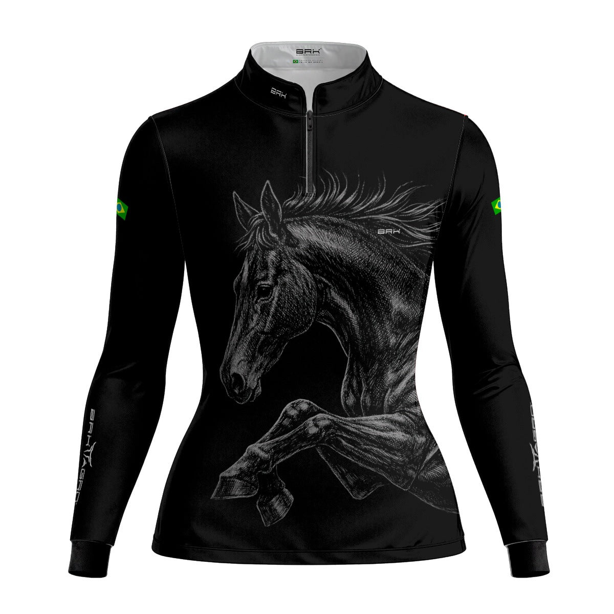 Camisa Agro Feminina BRK Cavalo Supremo Preto com Proteção Solar UV50+