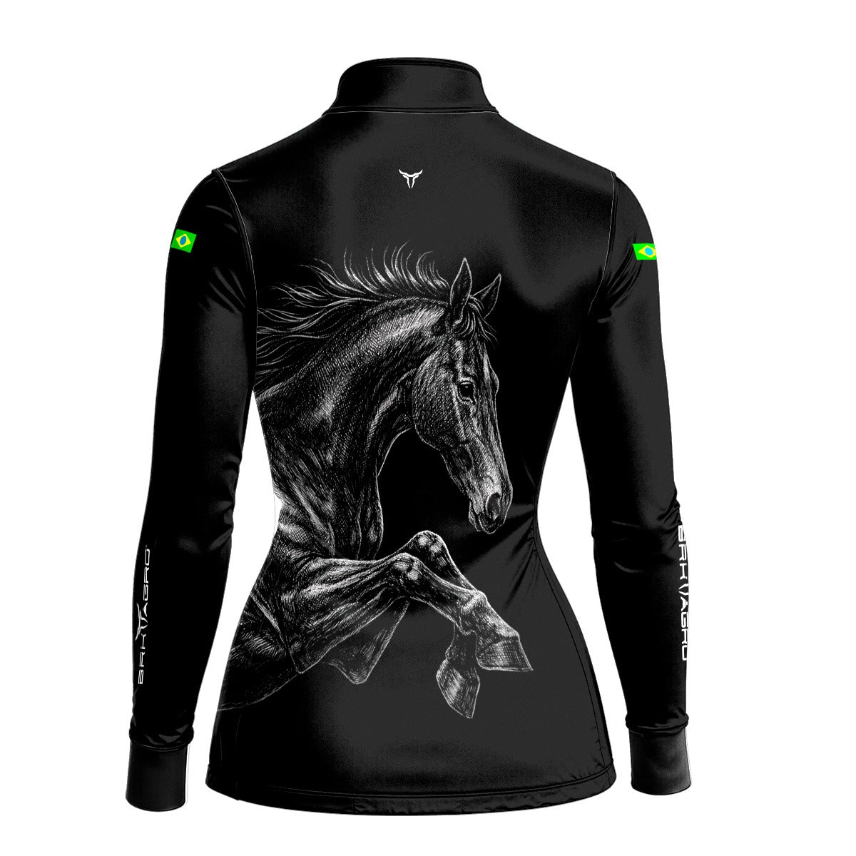 Camisa Agro Feminina BRK Cavalo Supremo Preto com Proteção Solar UV50+