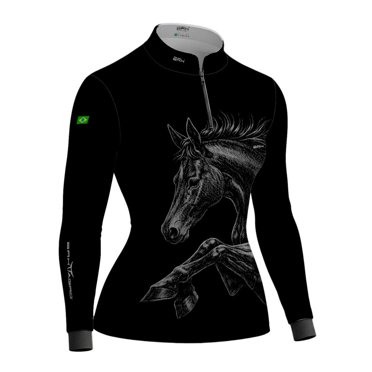Camisa Agro Feminina BRK Cavalo Supremo Preto com Proteção Solar UV50+