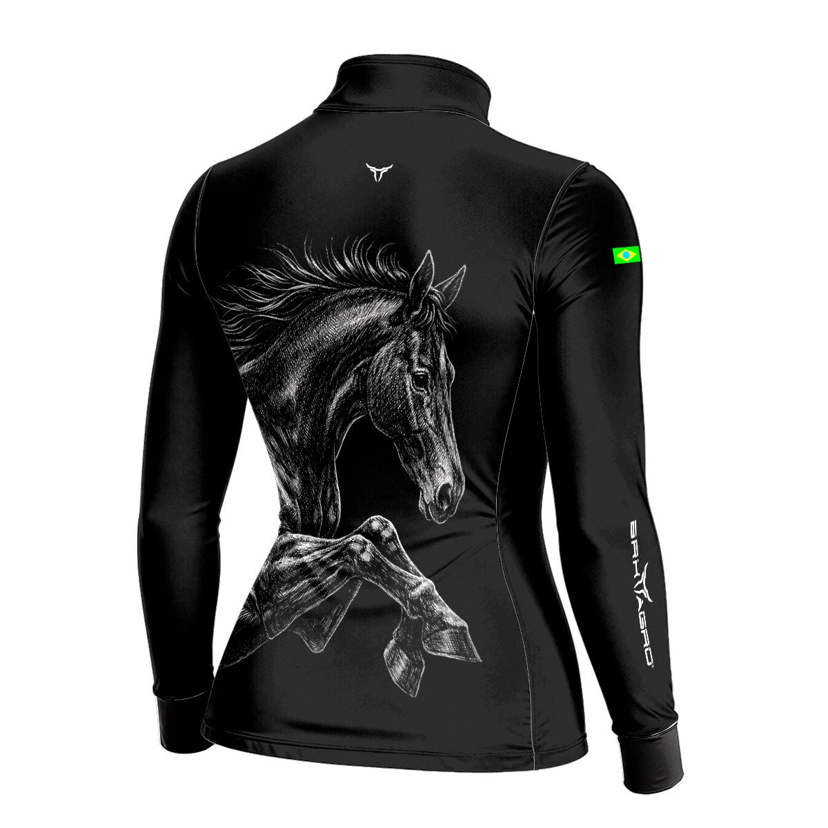Camisa Agro Feminina BRK Cavalo Supremo Preto com Proteção Solar UV50+