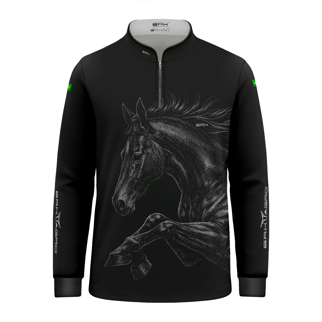 Camisa Agro Infantil BRK Cavalo Supremo Preto com Proteção Solar UV50+