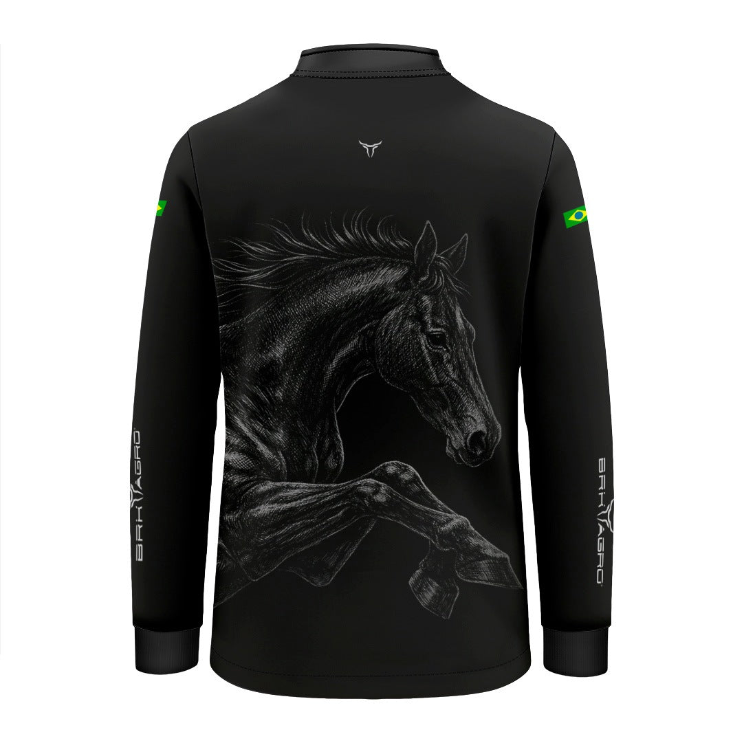 Camisa Agro Infantil BRK Cavalo Supremo Preto com Proteção Solar UV50+