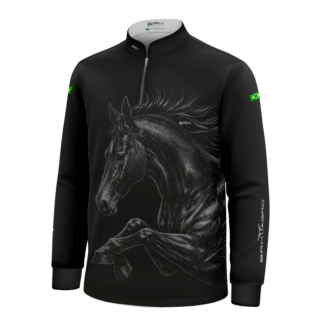 Camisa Agro Infantil BRK Cavalo Supremo Preto com Proteção Solar UV50+
