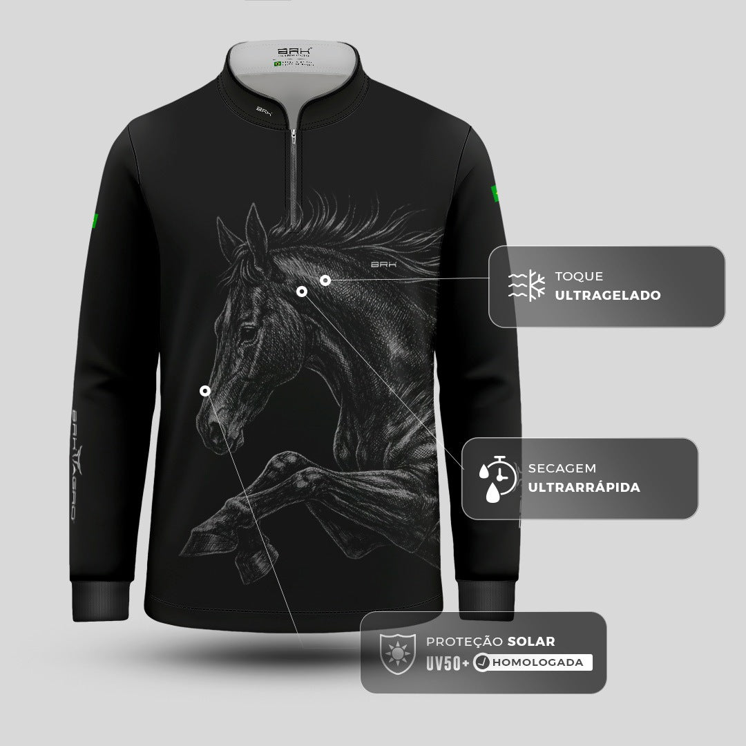 Camisa Agro Infantil BRK Cavalo Supremo Preto com Proteção Solar UV50+