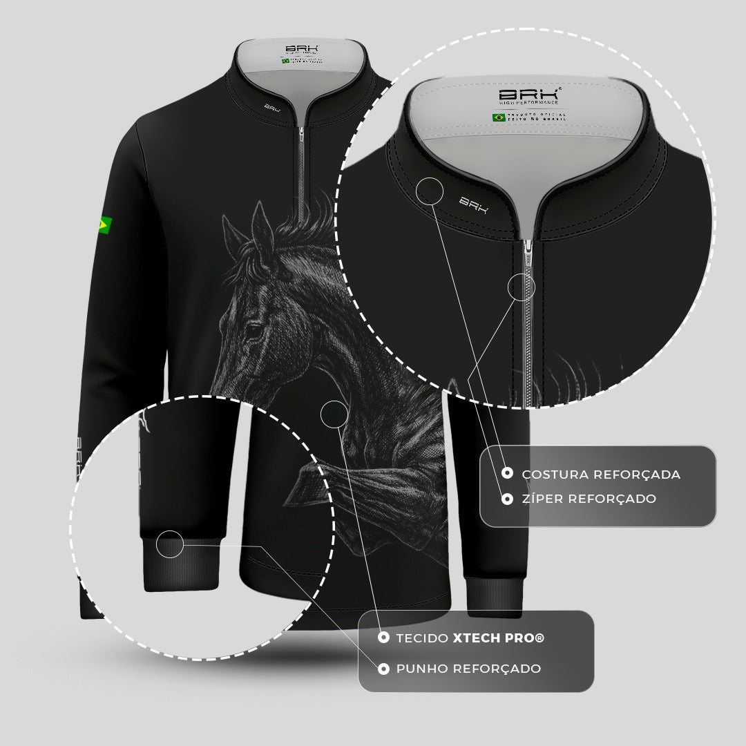 Camisa Agro Infantil BRK Cavalo Supremo Preto com Proteção Solar UV50+