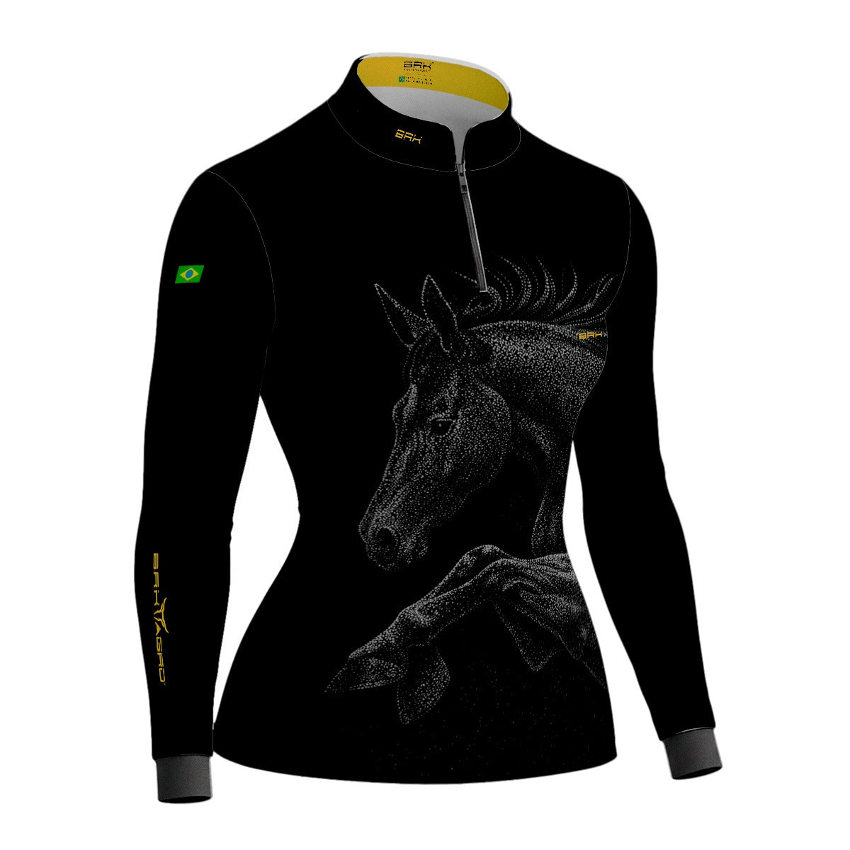 Camisa Agro Feminina BRK Cavalo Nobre Preto com Proteção Solar UV50+
