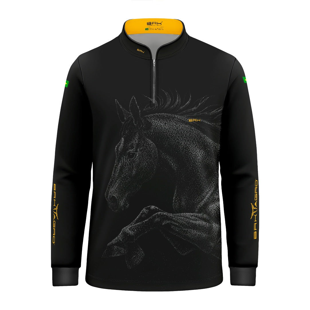 Camisa Agro Infantil BRK Cavalo Nobre Preto com Proteção Solar UV50+