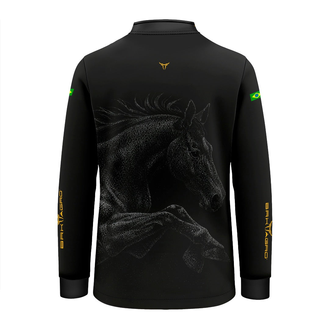 Camisa Agro Infantil BRK Cavalo Nobre Preto com Proteção Solar UV50+