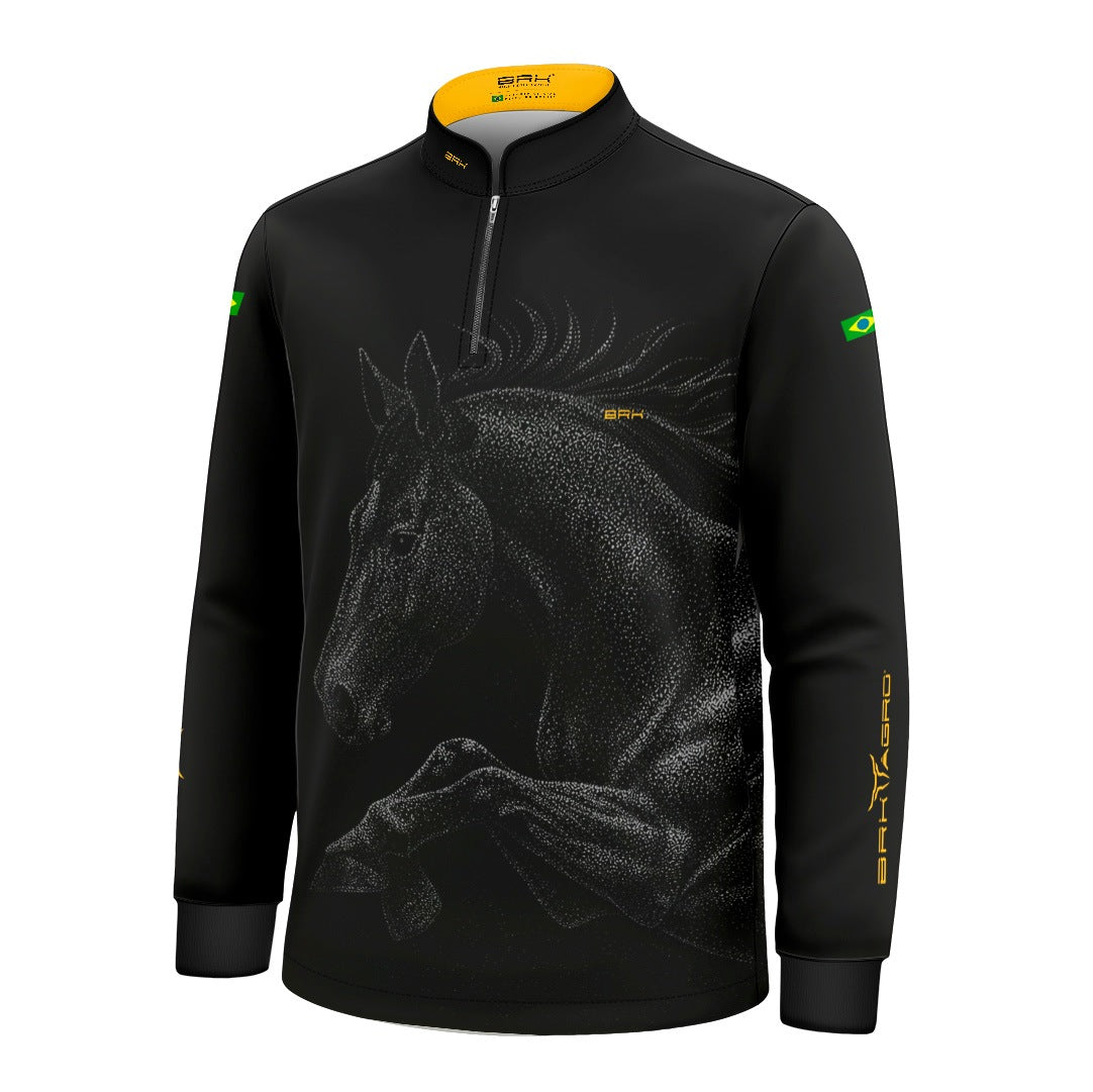 Camisa Agro Infantil BRK Cavalo Nobre Preto com Proteção Solar UV50+