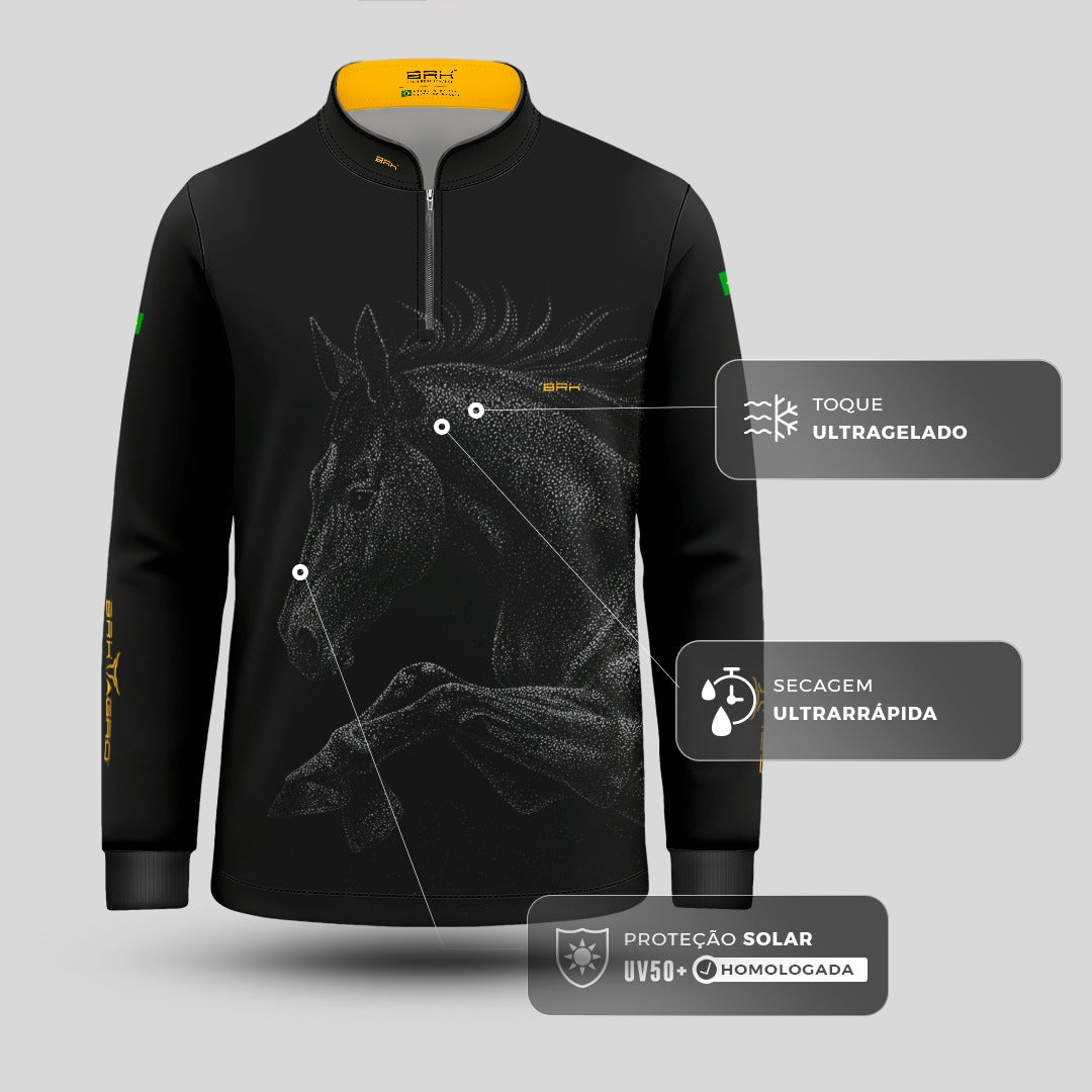 Camisa Agro Infantil BRK Cavalo Nobre Preto com Proteção Solar UV50+