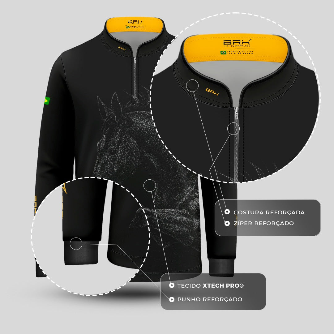 Camisa Agro Infantil BRK Cavalo Nobre Preto com Proteção Solar UV50+