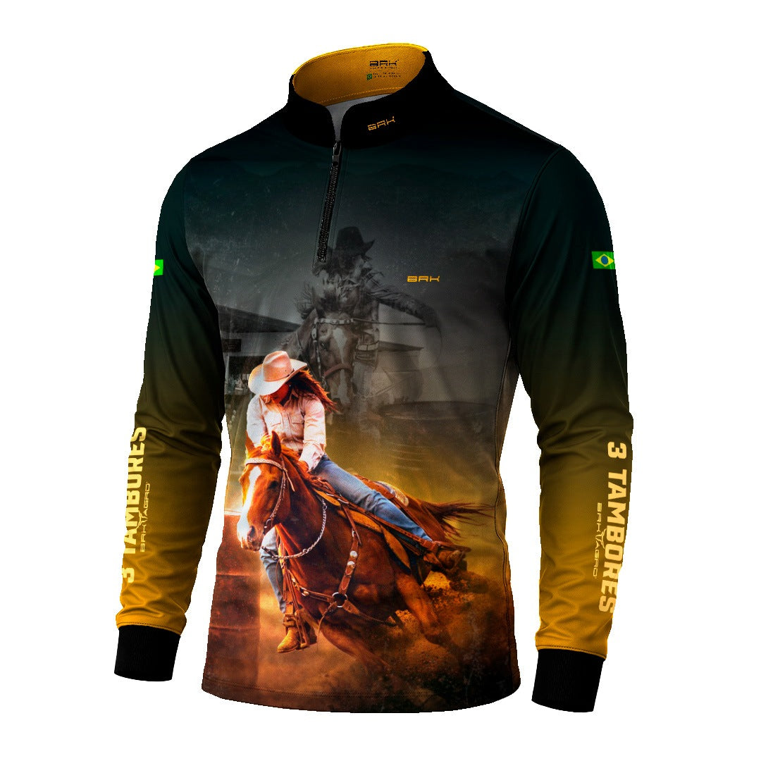 Camisa Agro BRK Rainha do Tambor Preta e Amarela com Proteção Solar UV50+