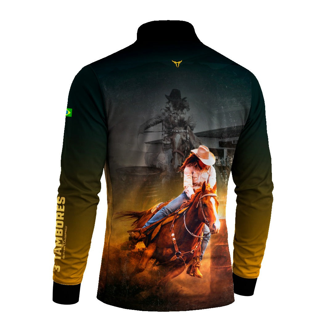 Camisa Agro BRK Rainha do Tambor Preta e Amarela com Proteção Solar UV50+