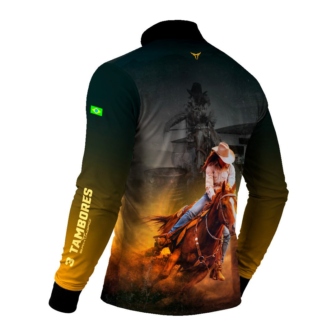 Camisa Agro BRK Rainha do Tambor Preta e Amarela com Proteção Solar UV50+