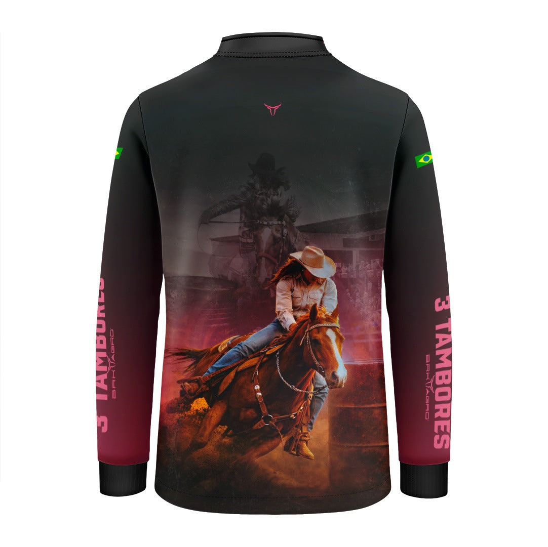 Camisa Agro Infantil BRK Rainha do Tambor Preta e Rosa com Proteção Solar UV50+