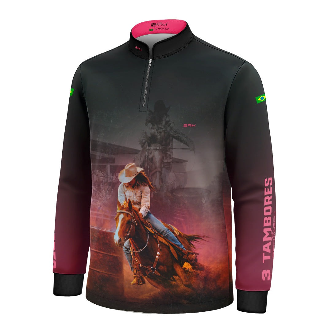 Camisa Agro Infantil BRK Rainha do Tambor Preta e Rosa com Proteção Solar UV50+