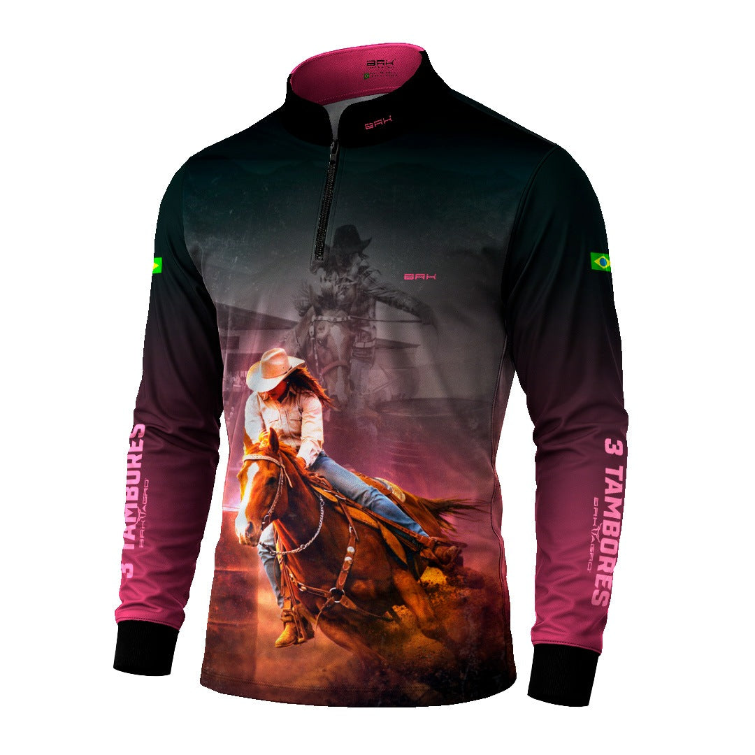 Camisa Agro BRK Rainha do Tambor Preta e Rosa com Proteção Solar UV50+