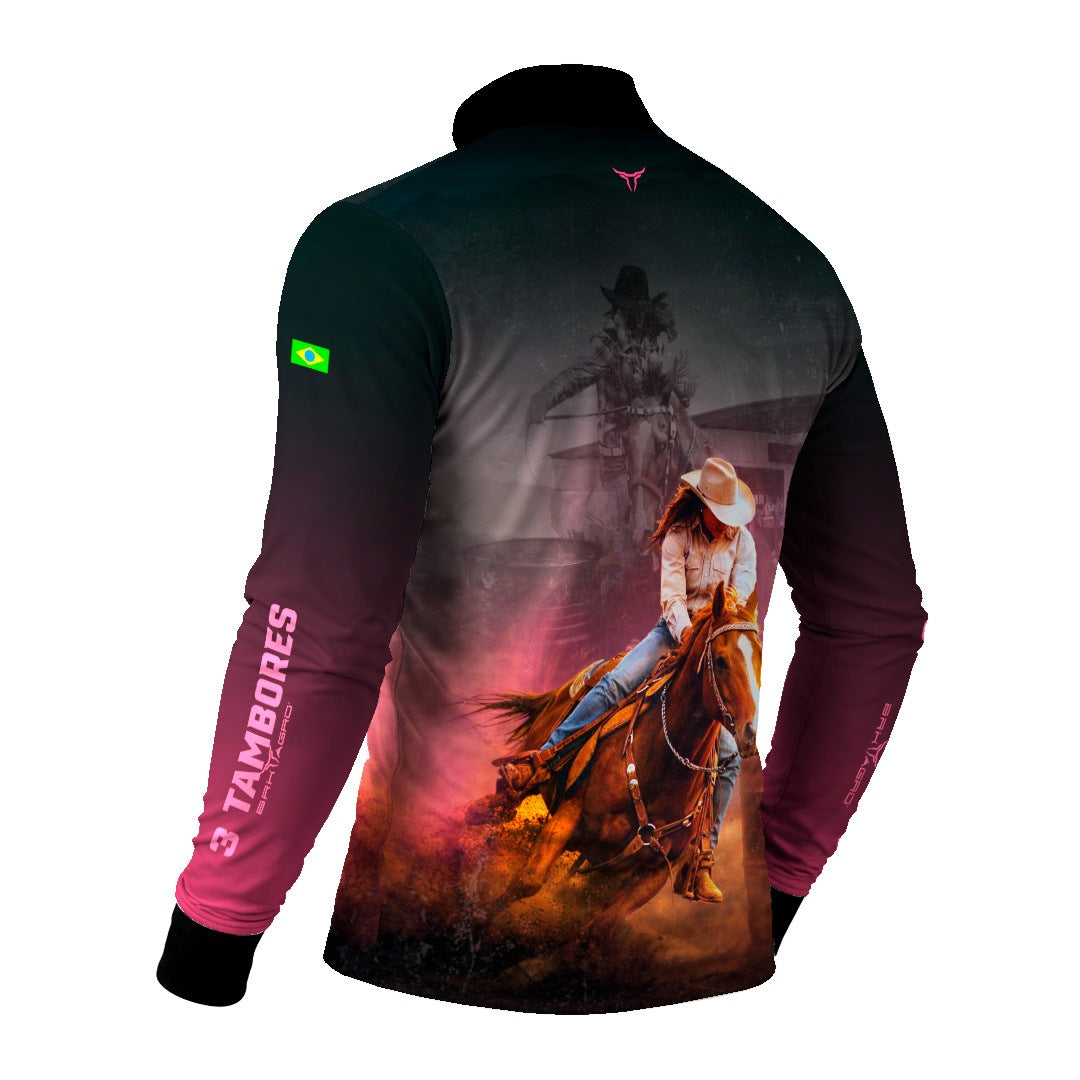 Camisa Agro BRK Rainha do Tambor Preta e Rosa com Proteção Solar UV50+