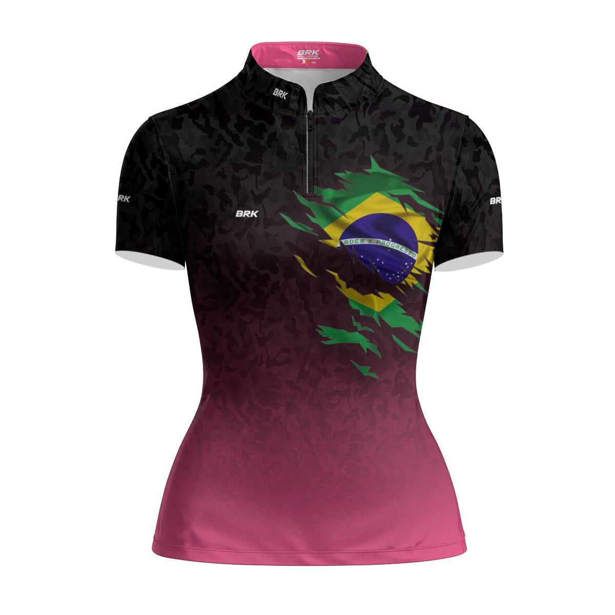Camiseta Feminina Agro Brk Camuflado Preto e Rosa Bandeira do Brasil com Proteção Solar UV50+ - Brk Agro