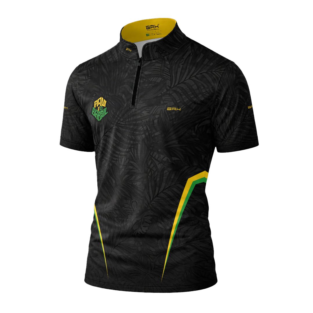 Camiseta Brk Aqui é o Brasil Folhagem Preta com Proteção Solar UV50+ - Brk Agro