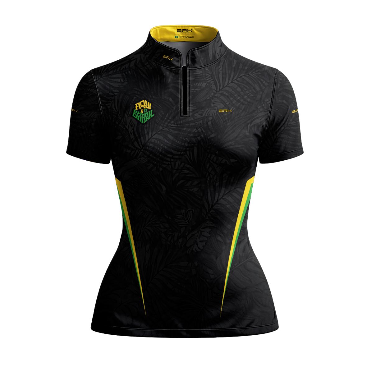 Camiseta Brk Feminina Aqui é o Brasil Folhagem Preta com Proteção Solar UV50+ - Brk Agro