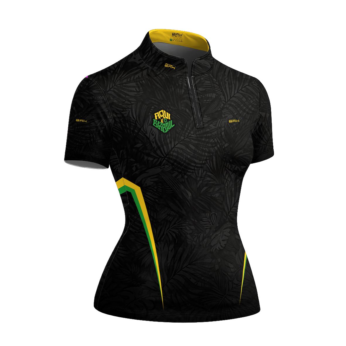 Camiseta Brk Feminina Aqui é o Brasil Folhagem Preta com Proteção Solar UV50+ - Brk Agro