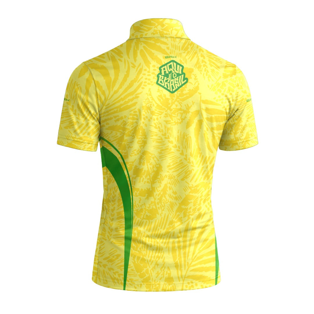 Camiseta Brk Aqui é o Brasil Folhagem Tropical Amarela com Proteção Solar UV50+ - Brk Agro