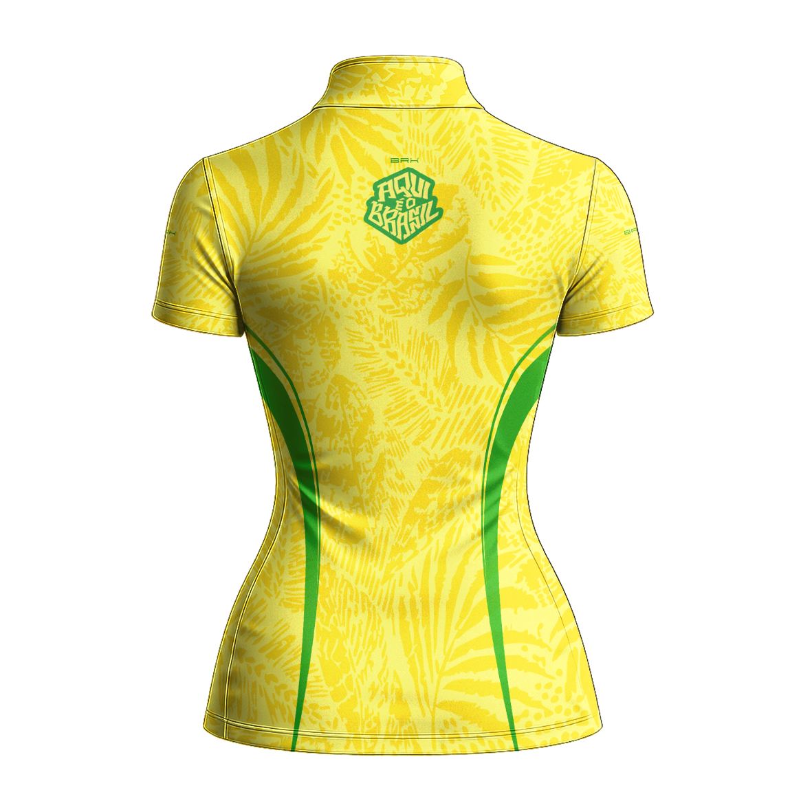 Camiseta Brk Feminina Aqui é o Brasil Folhagem Tropical Amarela com Proteção Solar UV50+ - Brk Agro