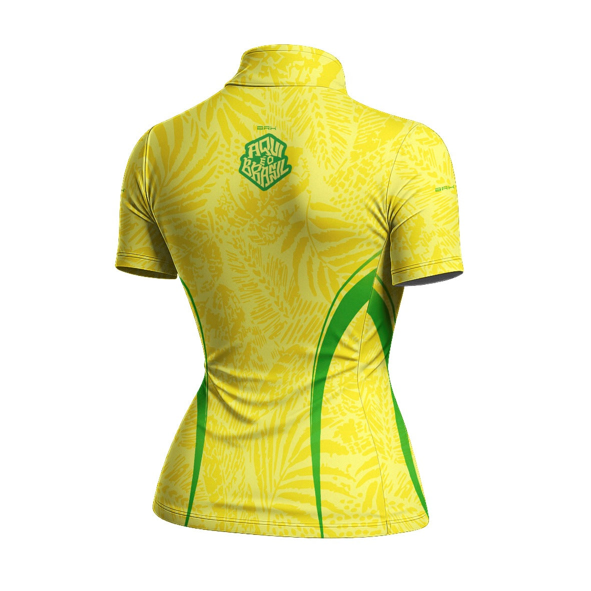 Camiseta Brk Feminina Aqui é o Brasil Folhagem Tropical Amarela com Proteção Solar UV50+ - Brk Agro