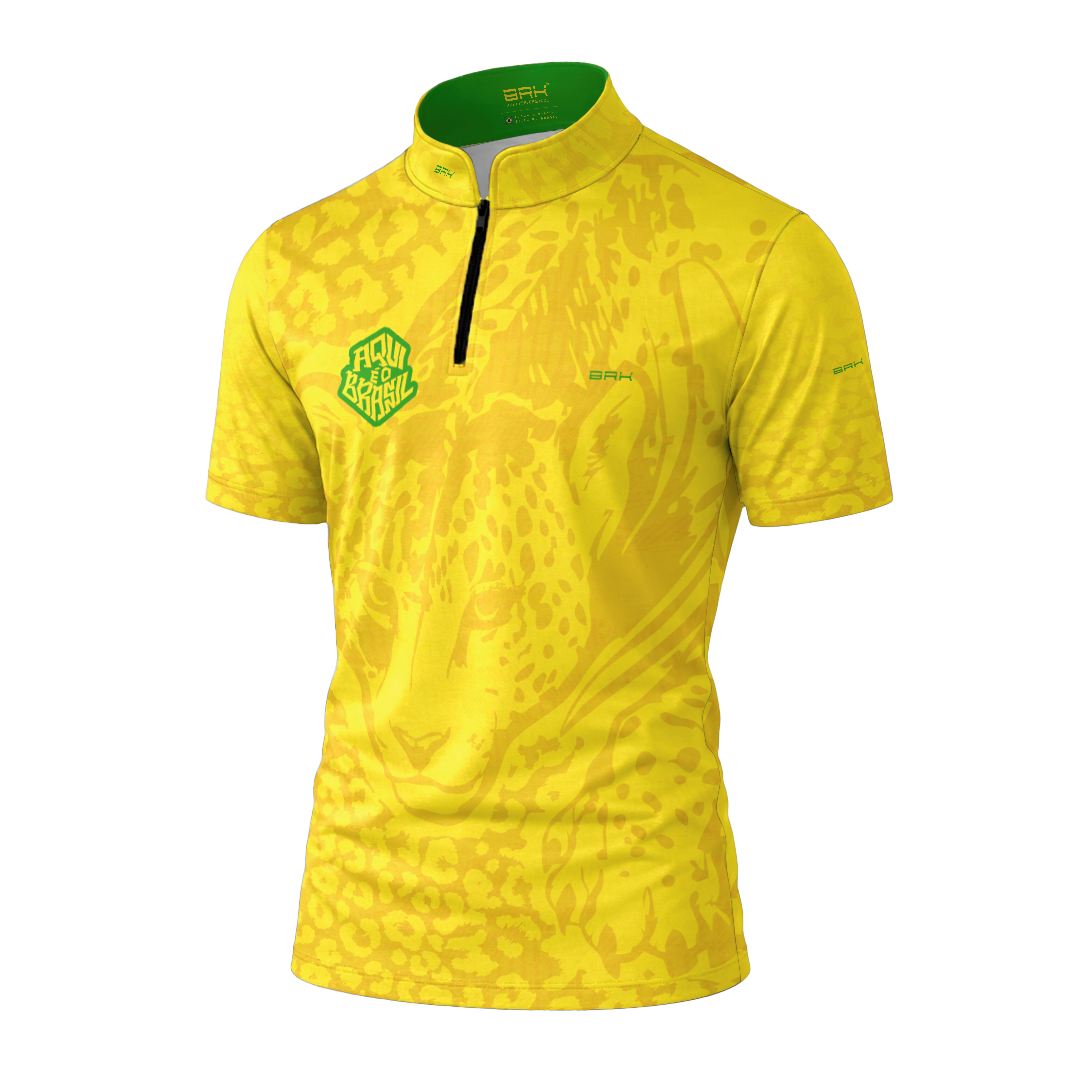 Camiseta Brk Aqui é o Brasil Onça Pintada Amarela com Proteção Solar UV50+ - Brk Agro