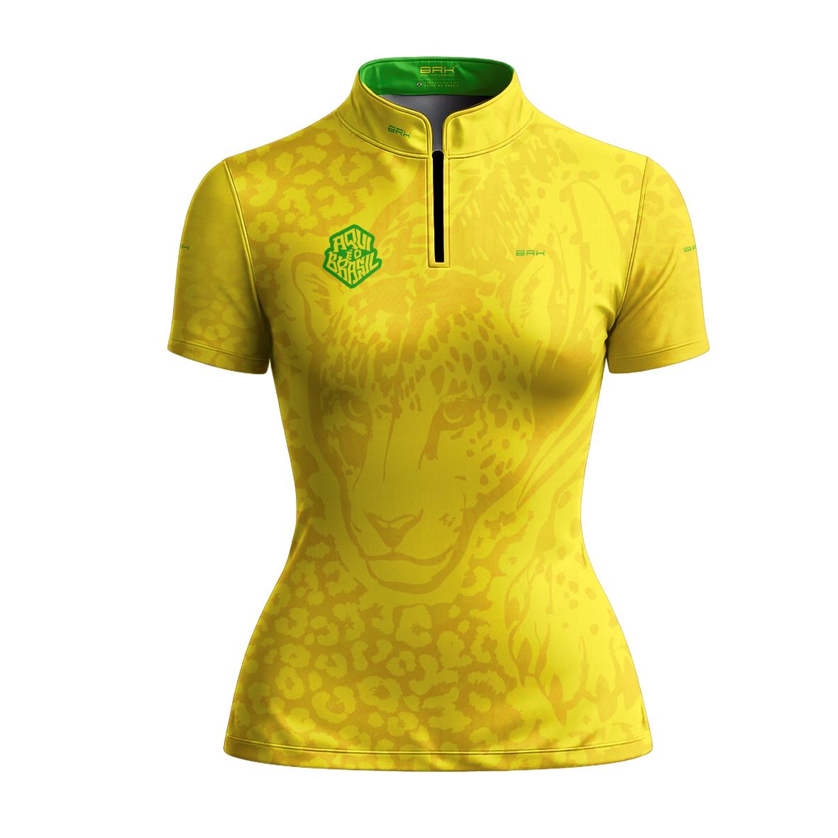 Camiseta Brk Feminina Aqui é o Brasil Onça Pintada Amarela com Proteção Solar UV50+ - Brk Agro