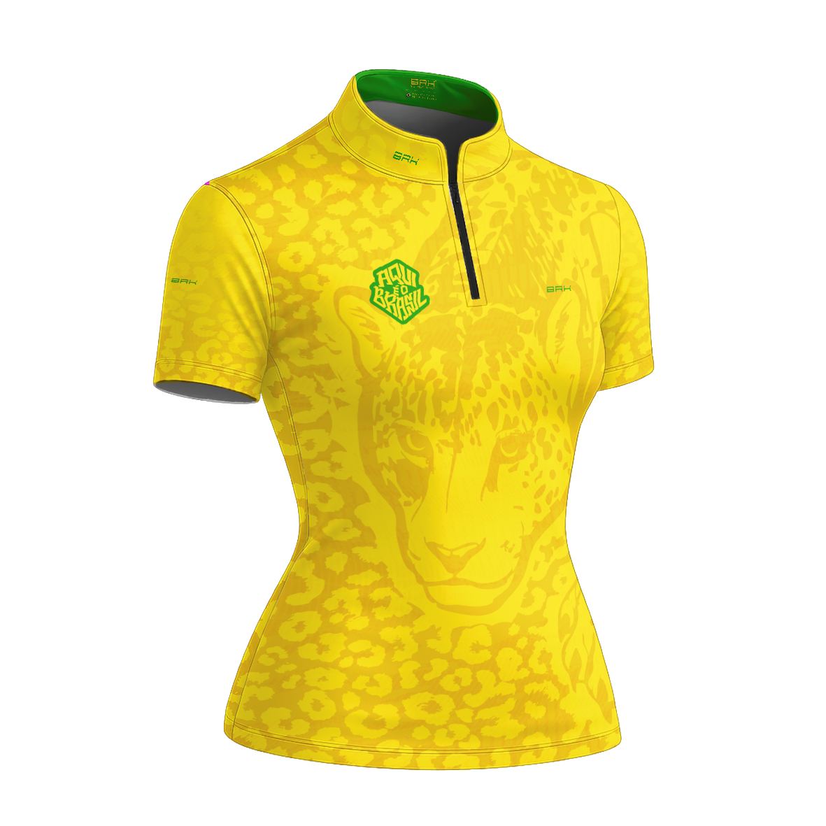 Camiseta Brk Feminina Aqui é o Brasil Onça Pintada Amarela com Proteção Solar UV50+ - Brk Agro