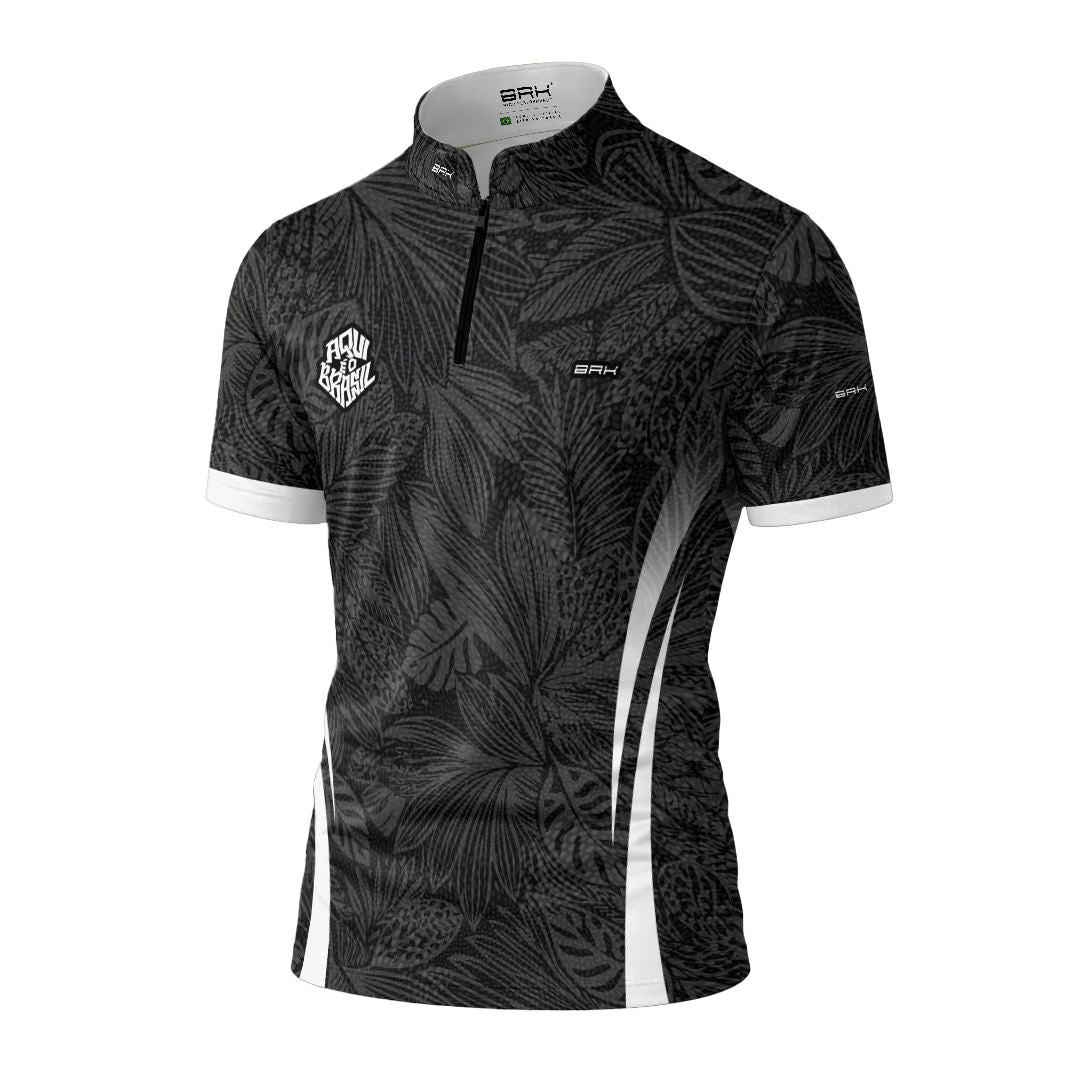 Camiseta Brk Aqui é o Brasil Folhagem Tropical Preta com Proteção Solar UV50+ - Brk Agro