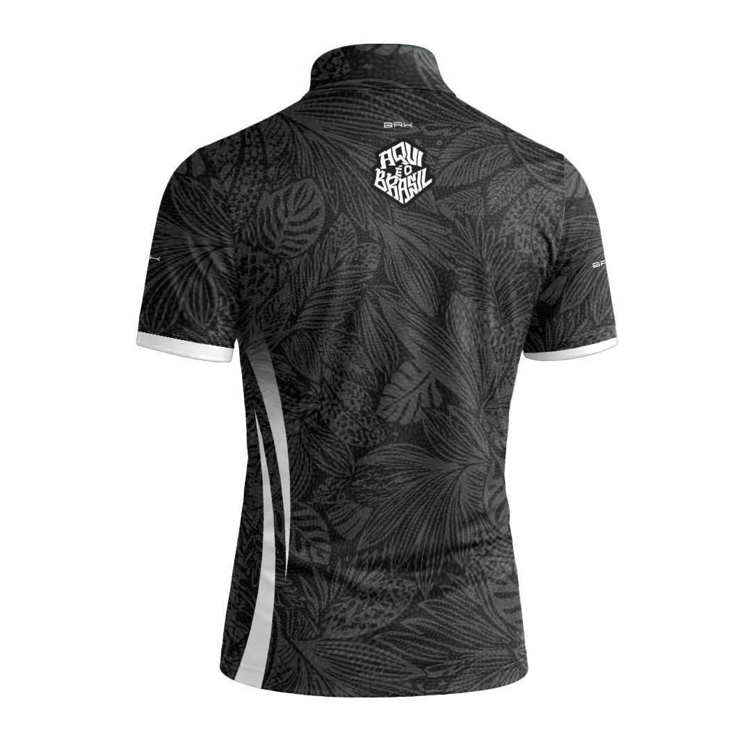 Camiseta Brk Aqui é o Brasil Folhagem Tropical Preta com Proteção Solar UV50+ - Brk Agro