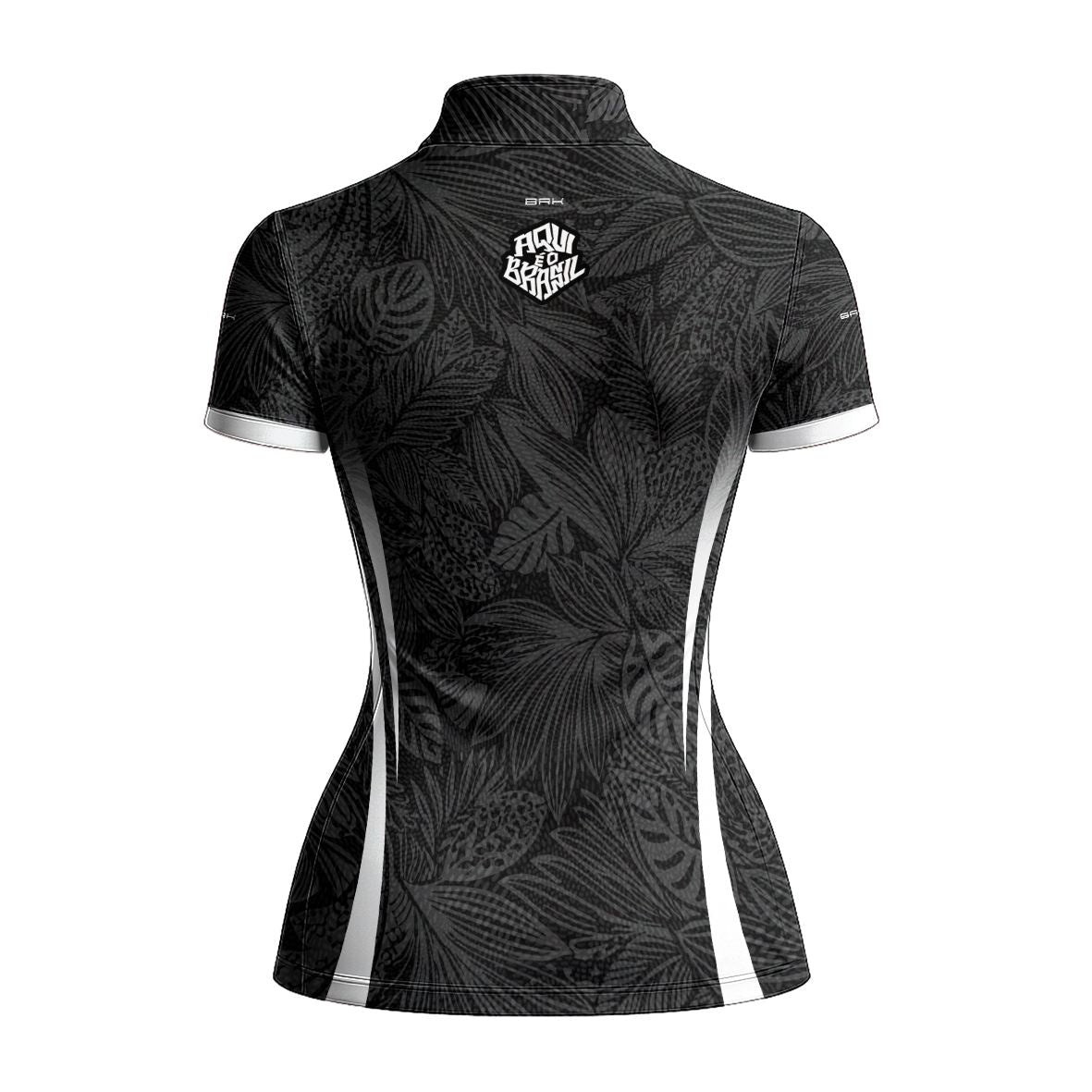Camiseta Brk Feminina Aqui é o Brasil Folhagem Tropical Preta com Proteção Solar UV50+ - Brk Agro