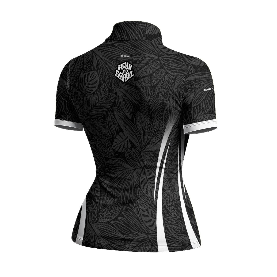 Camiseta Brk Feminina Aqui é o Brasil Folhagem Tropical Preta com Proteção Solar UV50+ - Brk Agro