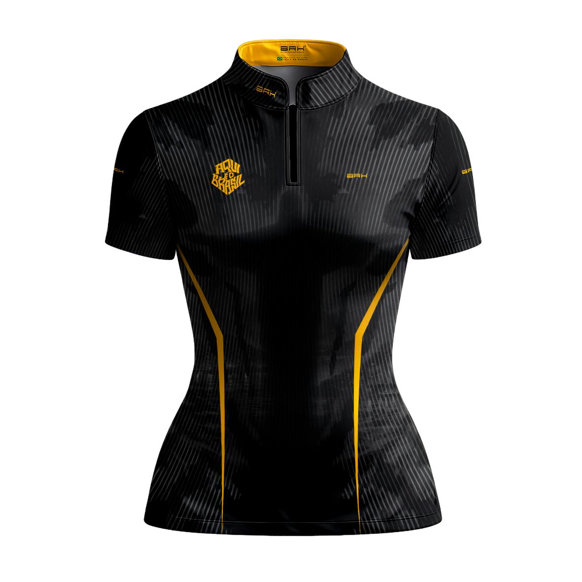 Camiseta Brk Feminina Aqui é o Brasil Cristo Redentor Preta com Proteção Solar UV50+ - Brk Agro