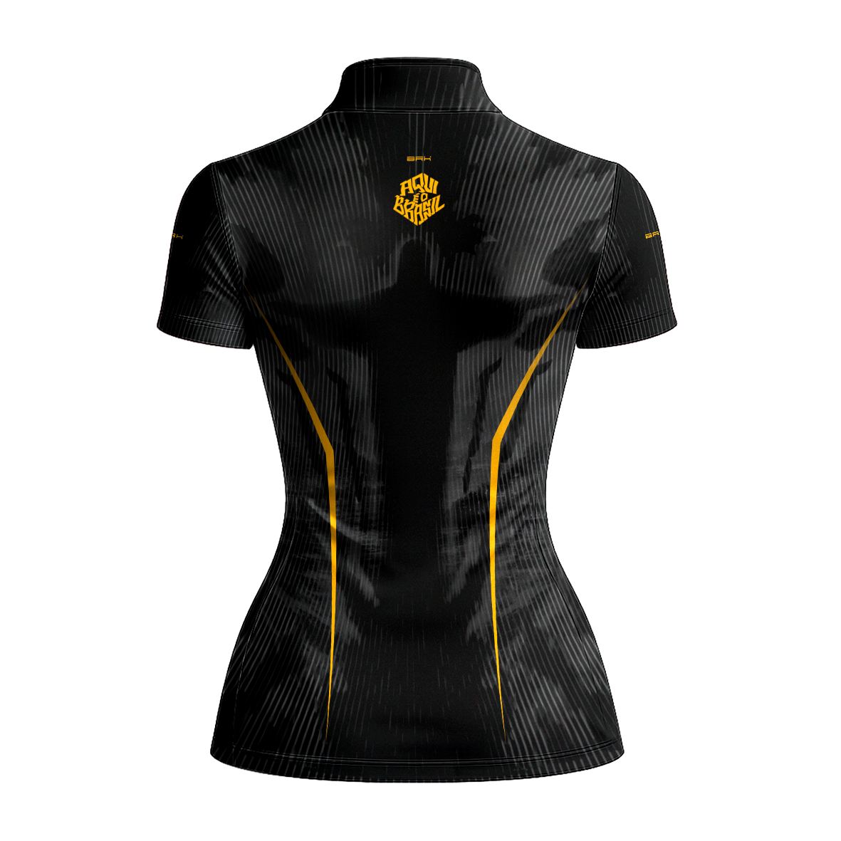 Camiseta Brk Feminina Aqui é o Brasil Cristo Redentor Preta com Proteção Solar UV50+ - Brk Agro