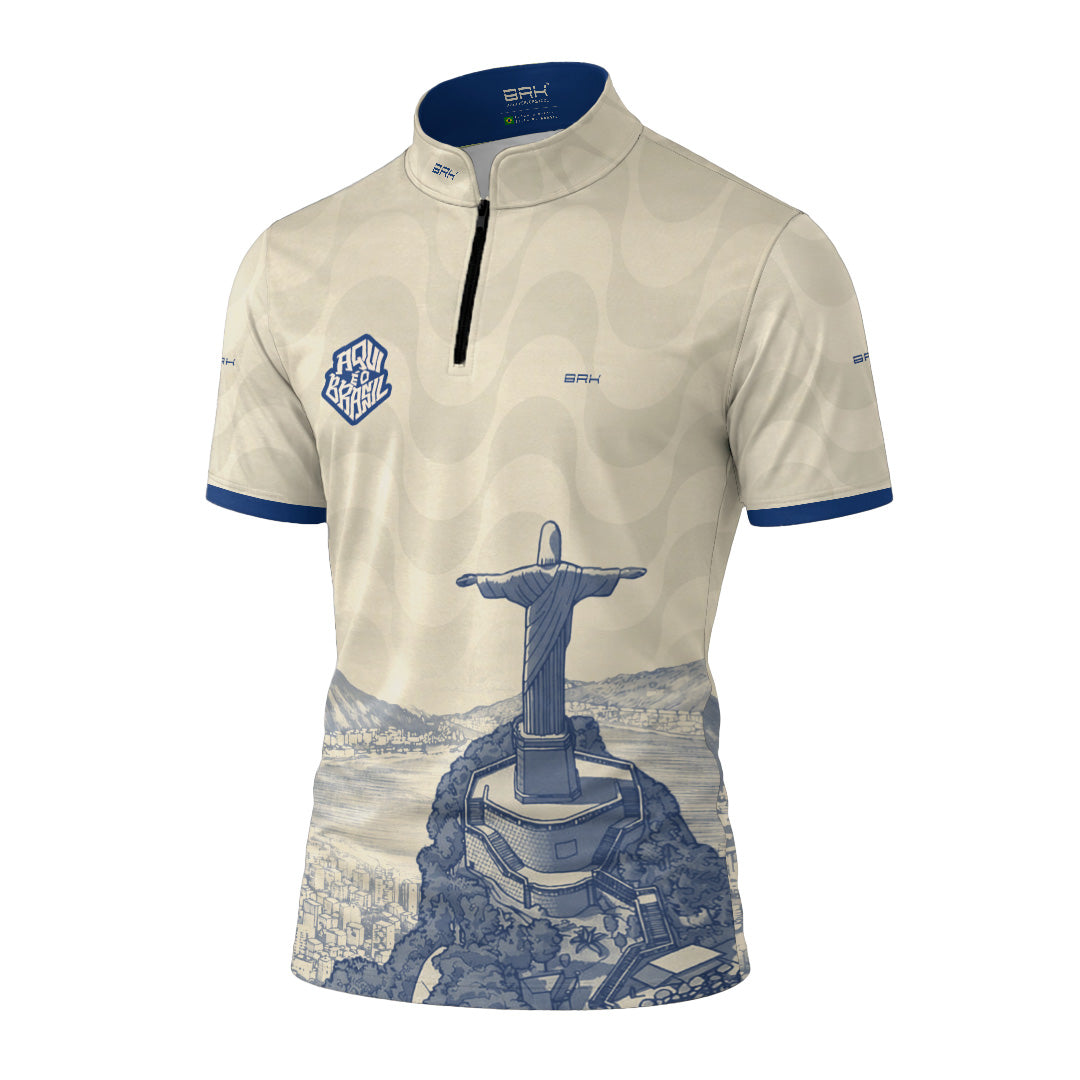 Camiseta Brk Aqui é o Brasil Cristo Redentor Paisagem Bege com Proteção Solar UV50+ - Brk Agro