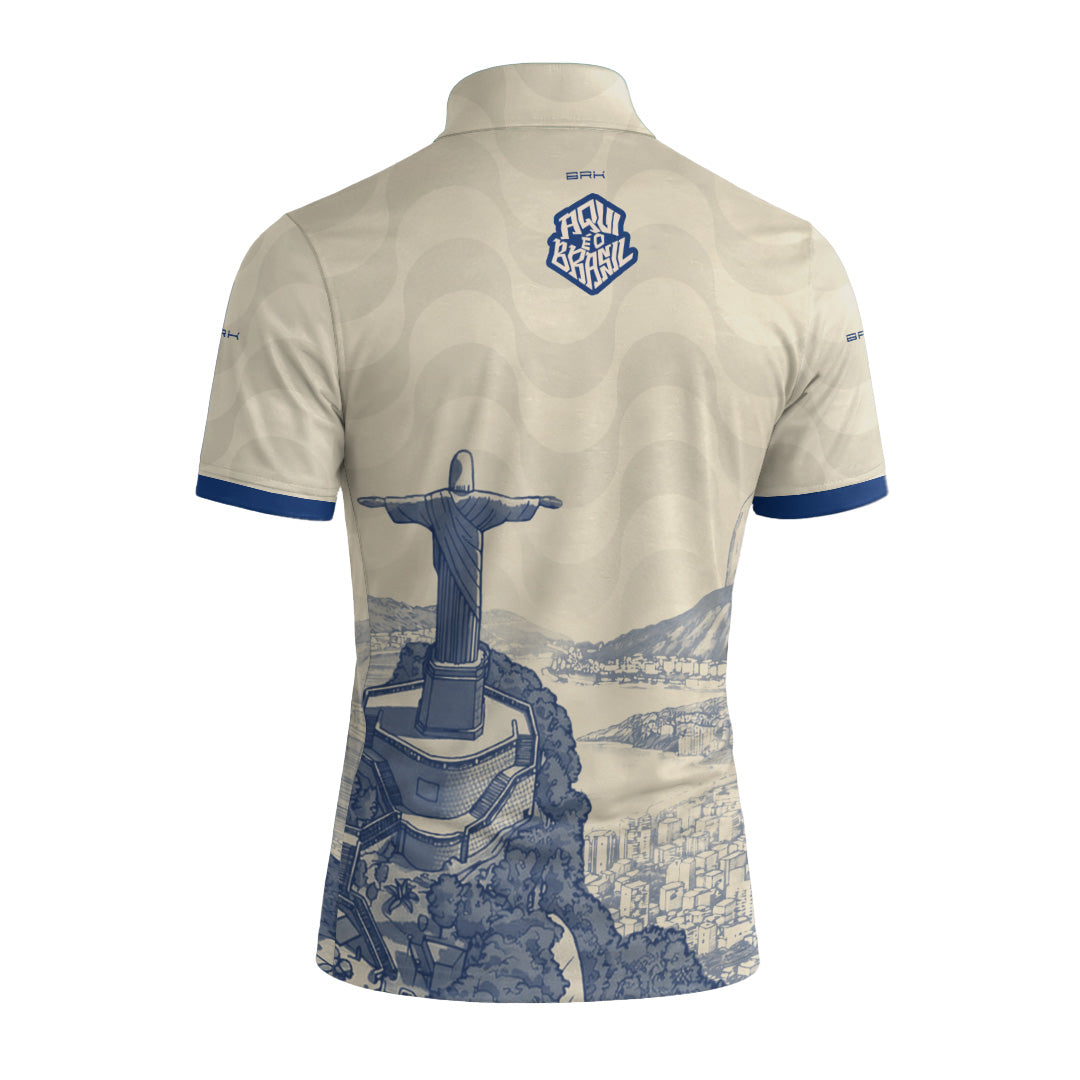 Camiseta Brk Aqui é o Brasil Cristo Redentor Paisagem Bege com Proteção Solar UV50+ - Brk Agro