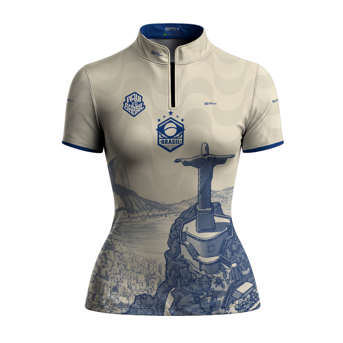 Camiseta Brk Feminina Aqui é o Brasil Cristo Redentor Paisagem Bege com Proteção Solar UV50+ - Brk Agro