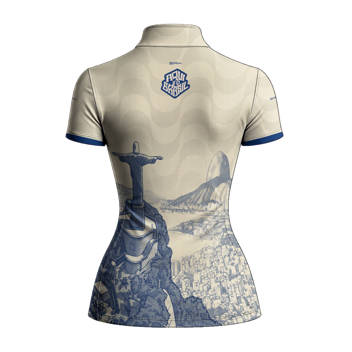Camiseta Brk Feminina Aqui é o Brasil Cristo Redentor Paisagem Bege com Proteção Solar UV50+ - Brk Agro