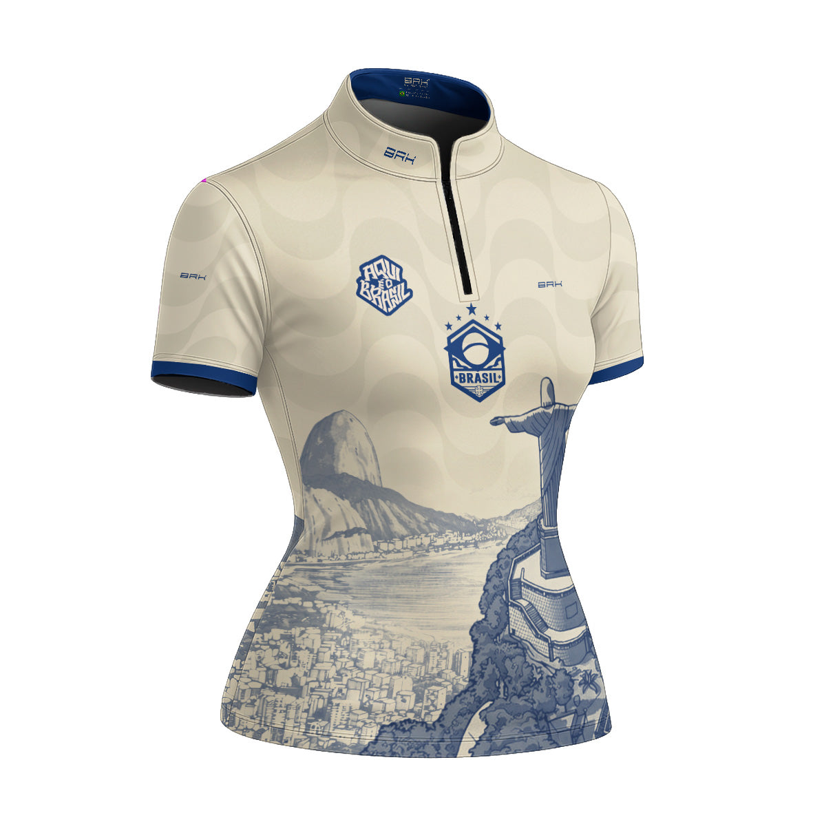 Camiseta Brk Feminina Aqui é o Brasil Cristo Redentor Paisagem Bege com Proteção Solar UV50+ - Brk Agro