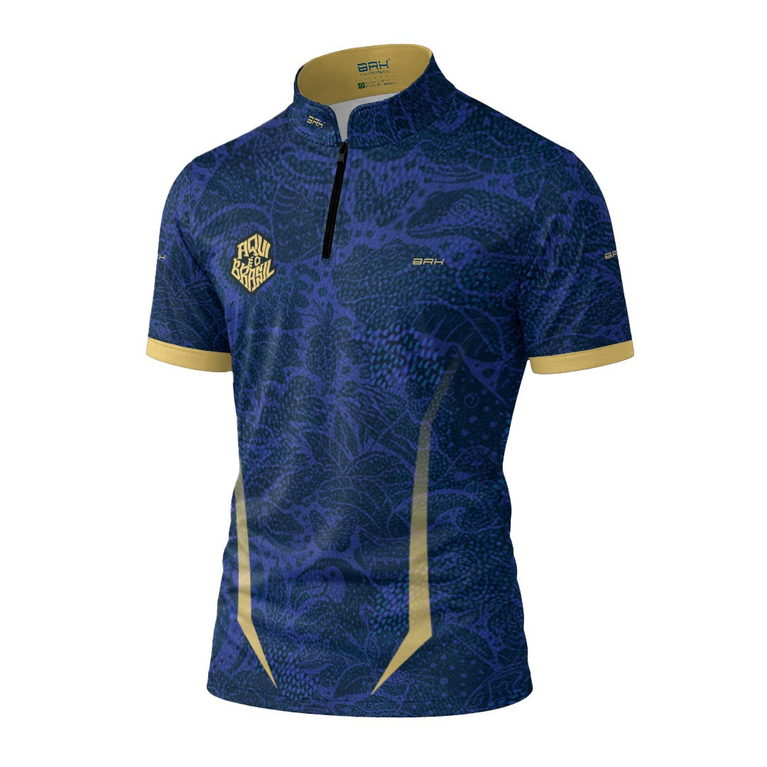 Camiseta Brk Aqui é o Brasil Folhagem Sutil Azul Royal com Proteção Solar UV50+ - Brk Agro