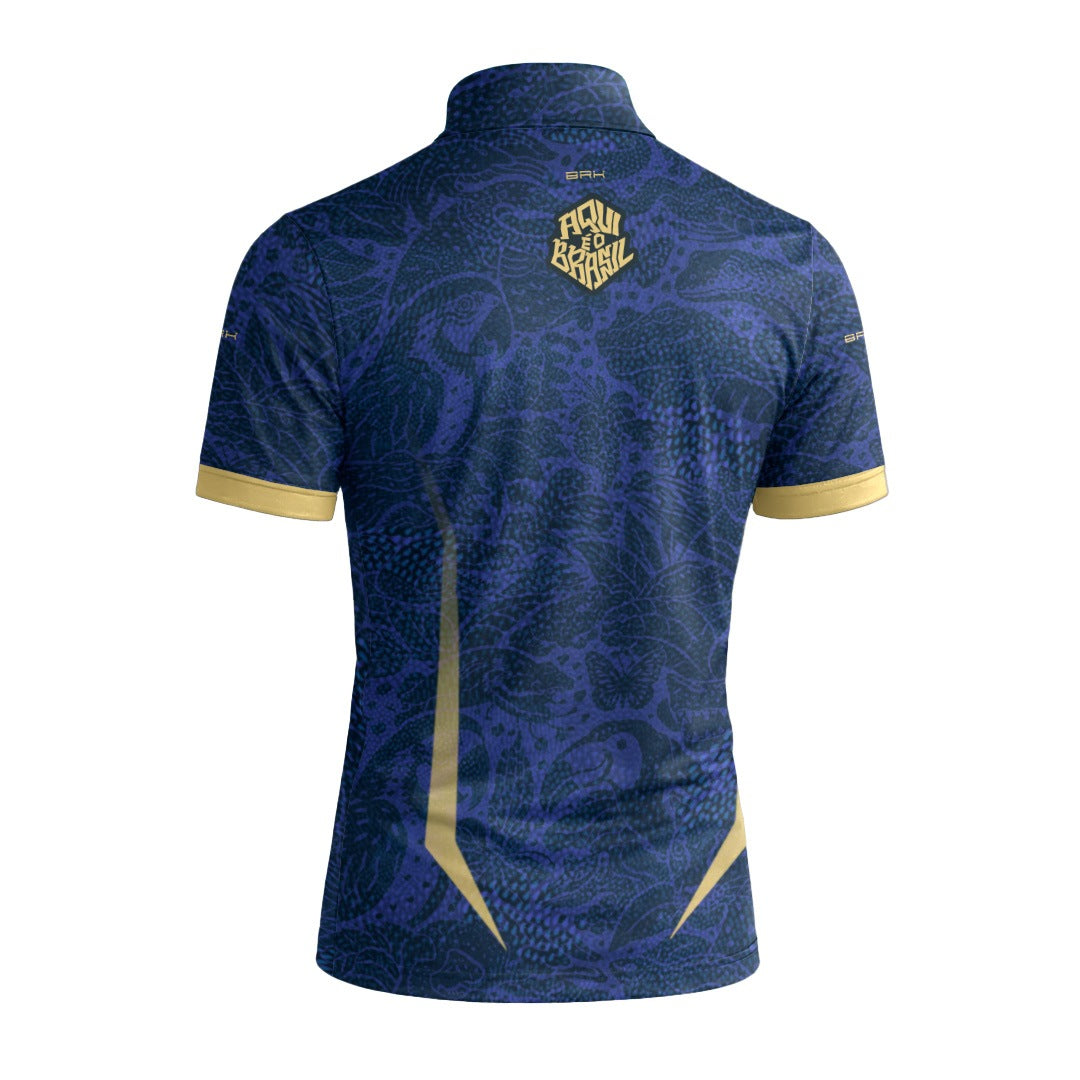 Camiseta Brk Aqui é o Brasil Folhagem Sutil Azul Royal com Proteção Solar UV50+ - Brk Agro