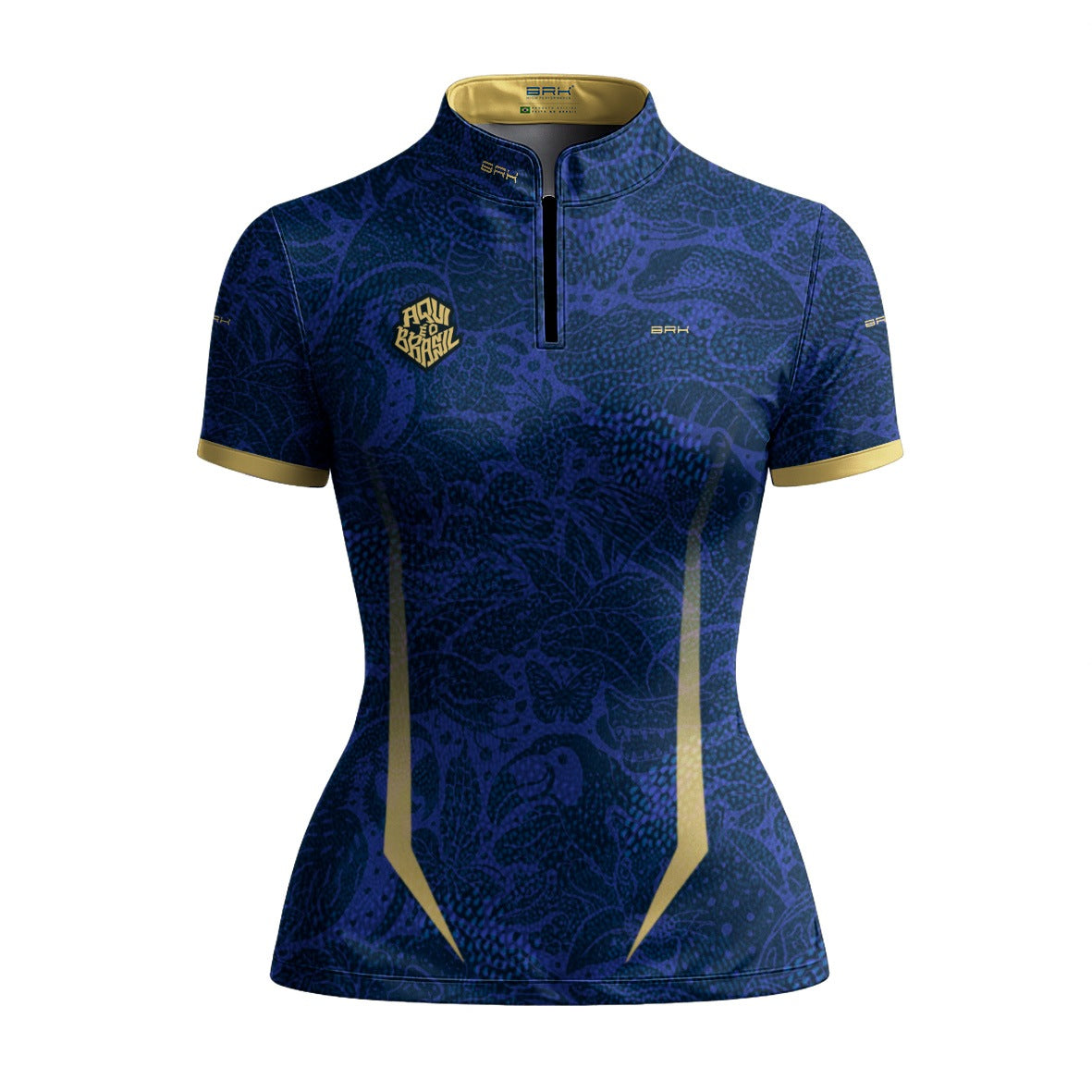 Camiseta Brk Feminina Aqui é o Brasil Folhagem Sutil Azul Royal com Proteção Solar UV50+ - Brk Agro