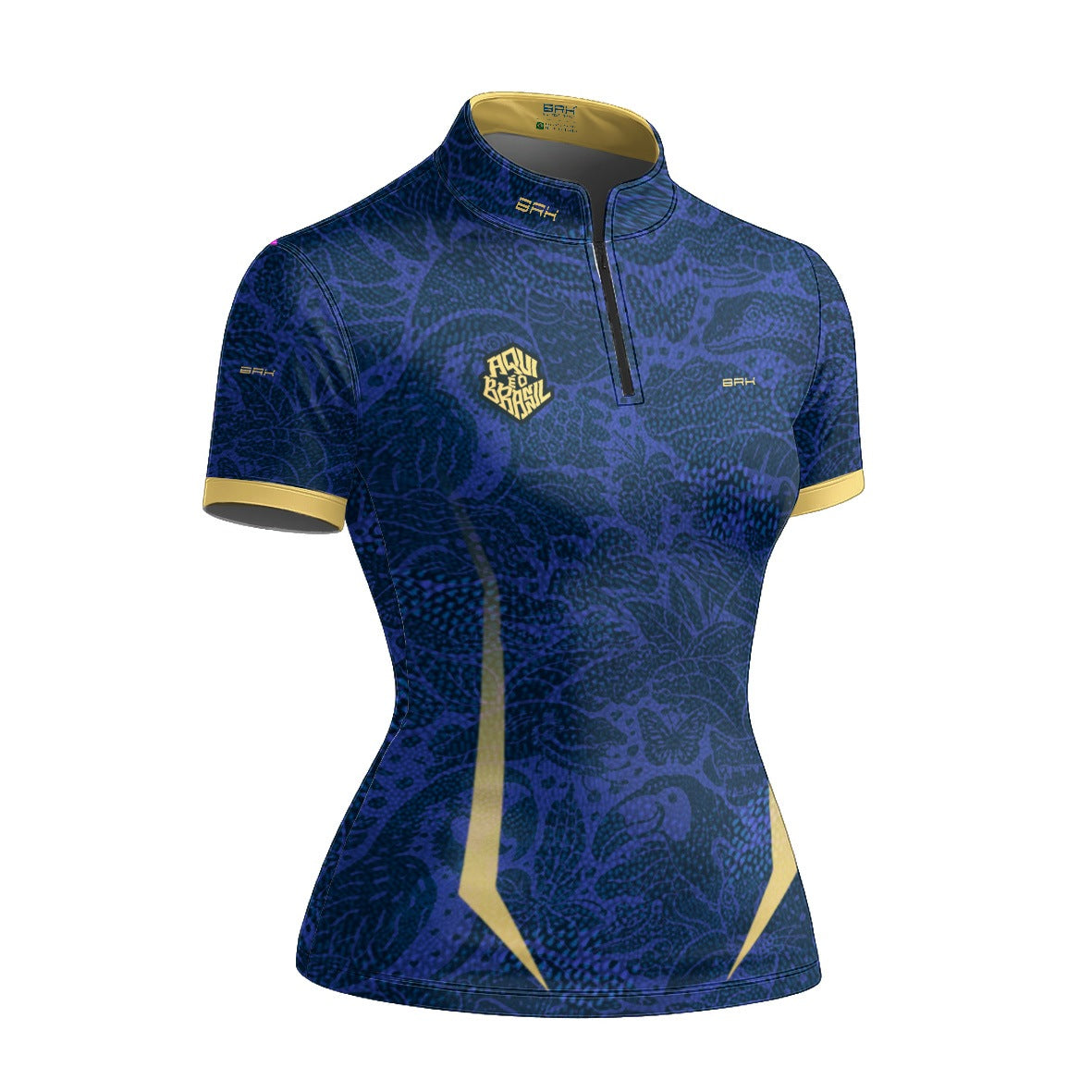 Camiseta Brk Feminina Aqui é o Brasil Folhagem Sutil Azul Royal com Proteção Solar UV50+ - Brk Agro