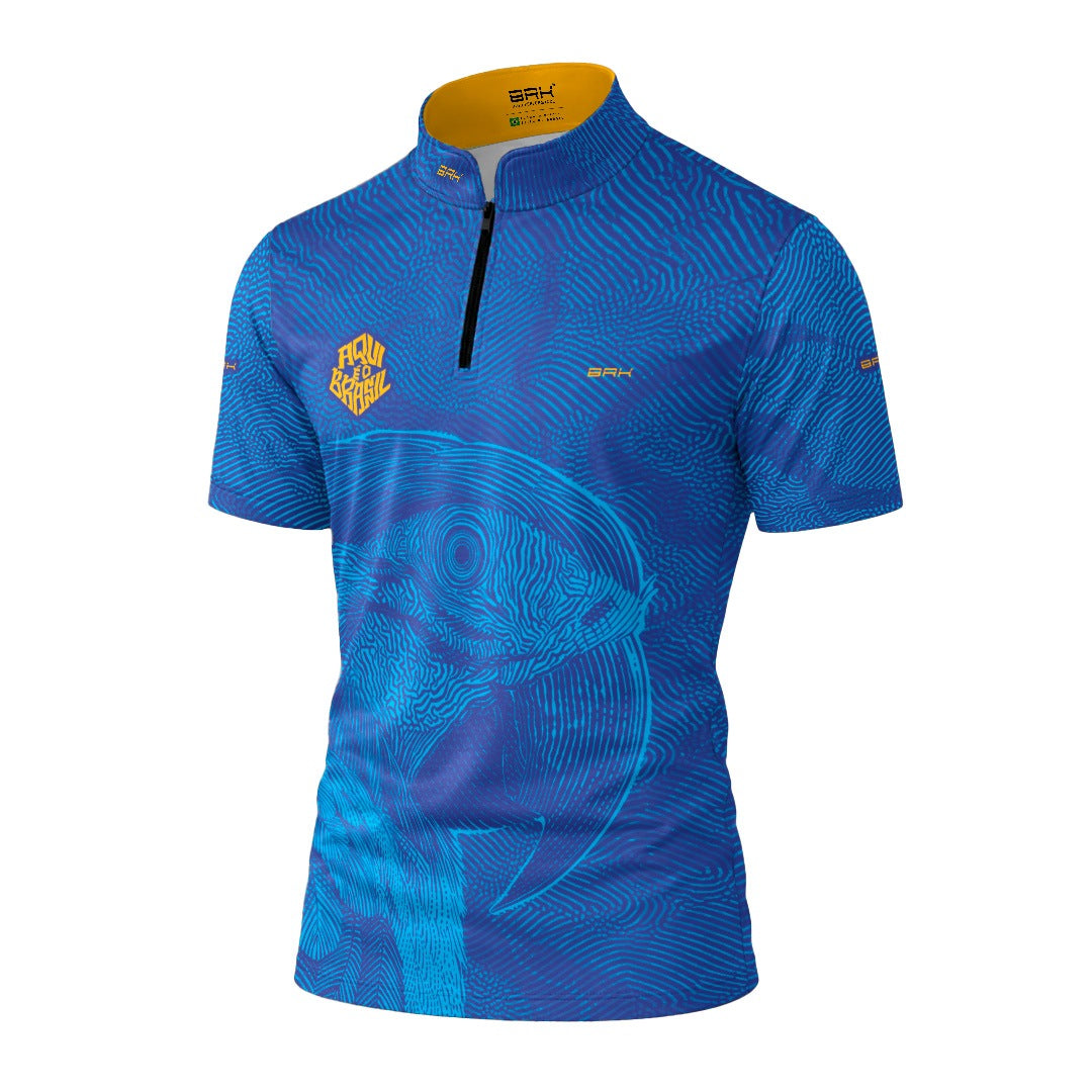 Camiseta Brk Aqui é o Brasil Arara Sombreada Azul Royal com Proteção Solar UV50+ - Brk Agro