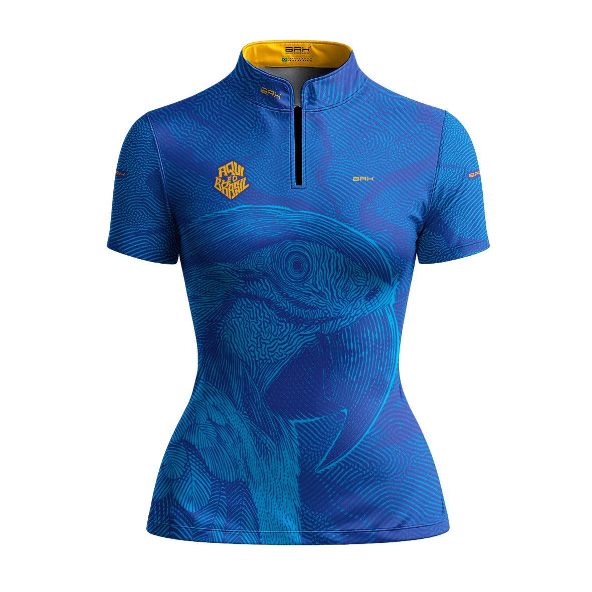 Camiseta Brk Feminina Aqui é o Brasil Arara Sombreada Azul Royal com Proteção Solar UV50+ - Brk Agro