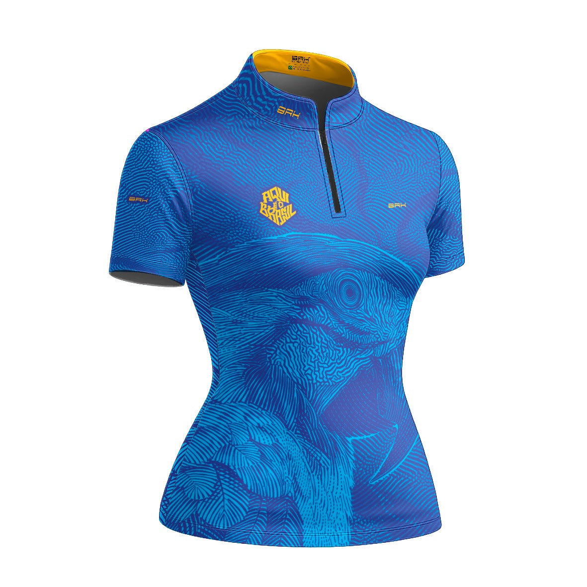 Camiseta Brk Feminina Aqui é o Brasil Arara Sombreada Azul Royal com Proteção Solar UV50+ - Brk Agro